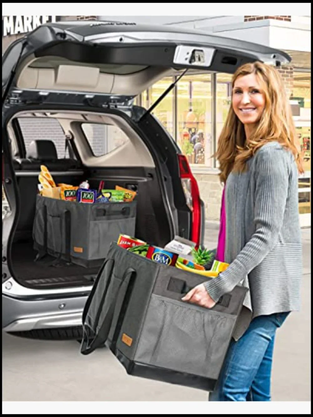 Extra Large Standing Reusable Tote - Collapsible Utility Grocery Beach Bag